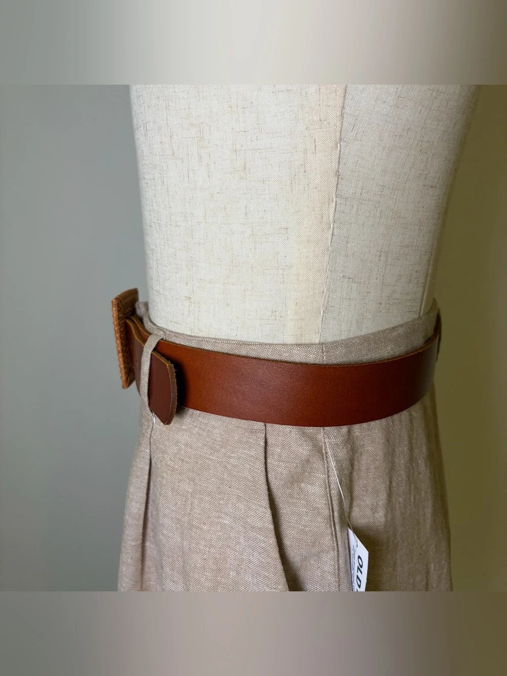 NWT Genuine Leather Belt Rattan Woven Buckle Brown M